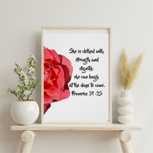 Spreuken 31:25 Rode Roos Bijbelvers Perfect Poster