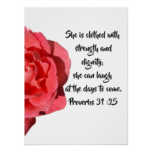 Spreuken 31:25 Rode Roos Bijbelvers Perfect Poster (Voorkant)