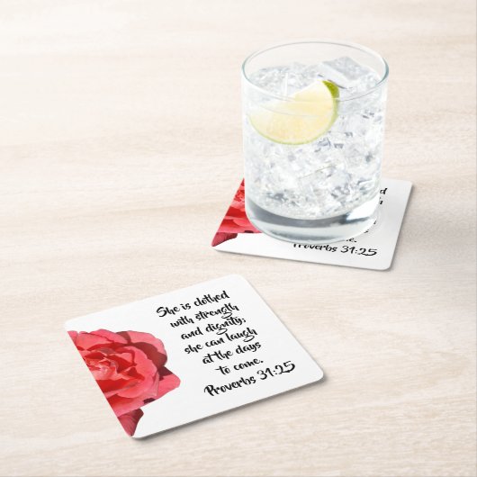 Spreuken 31:25 Rode roos Christelijk Kartonnen Onderzetters (Insitu)