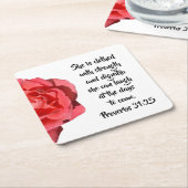 Spreuken 31:25 Rode roos Christelijk Kartonnen Onderzetters (Schuin)