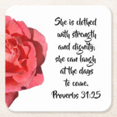 Spreuken 31:25 Rode roos Christelijk Kartonnen Onderzetters (Voorkant)