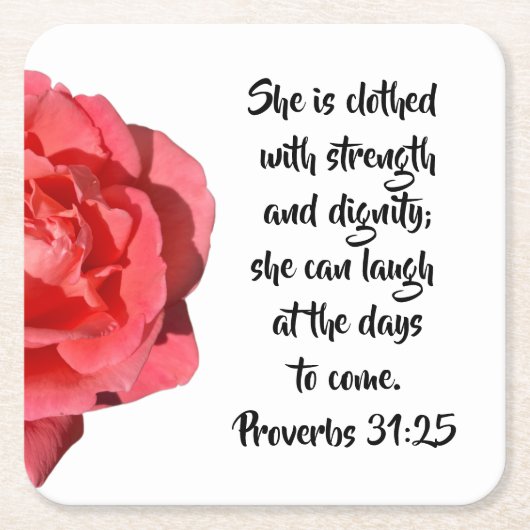 Spreuken 31:25 Rode roos Christelijk Kartonnen Onderzetters (Voorkant)