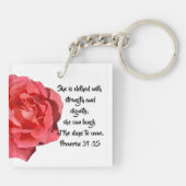 Spreuken 31:25 Rode Roos Custom Christelijk Sleutelhanger (Achterkant)