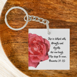 Spreuken 31:25 Rode Roos Custom Christelijk Sleutelhanger