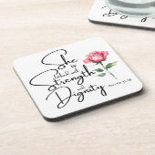 Spreuken 31:25 Ze is gekleed Bijbel Verse Bloem Bier Onderzetter (Linkerzijde)