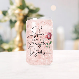 Spreuken 31:25 Ze is gekleed Bijbel Verse Bloem Blikvorm Glas