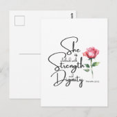 Spreuken 31:25 Ze is gekleed Bijbel Verse Bloem Briefkaart (Voorkant / Achterkant)
