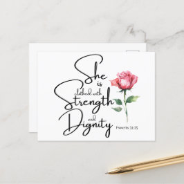 Spreuken 31:25 Ze is gekleed Bijbel Verse Bloem Briefkaart