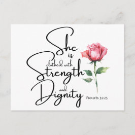 Spreuken 31:25 Ze is gekleed Bijbel Verse Bloem Briefkaart