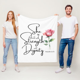 Spreuken 31:25 Ze is gekleed Bijbel Verse Bloem Fleece Deken