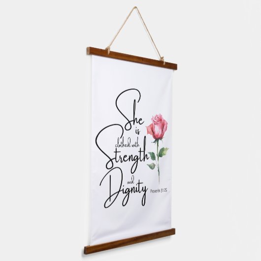 Spreuken 31:25 Ze is gekleed Bijbel Verse Bloem Hangend Wandkleed (Gebogen)