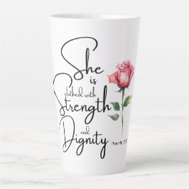 Spreuken 31:25 Ze is gekleed Bijbel Verse Bloem Latte Mok