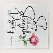 Spreuken 31:25 Ze is gekleed Bijbel Verse Bloem Legpuzzel (Horizontaal)