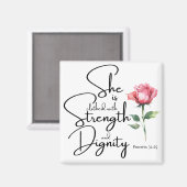 Spreuken 31:25 Ze is gekleed Bijbel Verse Bloem Magneet (Voorkant / Achterkant)