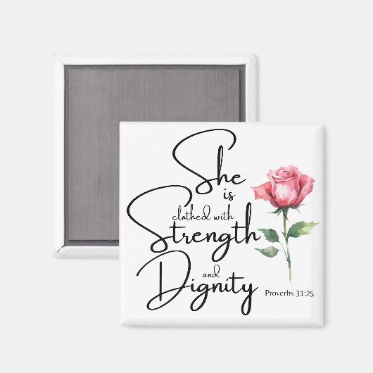 Spreuken 31:25 Ze is gekleed Bijbel Verse Bloem Magneet (Voorkant / Achterkant)