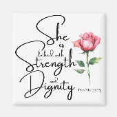 Spreuken 31:25 Ze is gekleed Bijbel Verse Bloem Magneet (Voorkant)