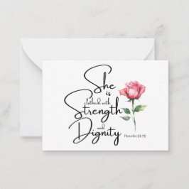Spreuken 31:25 Ze is gekleed Bijbel Verse Bloem Notitiekaartje