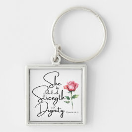 Spreuken 31:25 Ze is gekleed Bijbel Verse Bloem Sleutelhanger