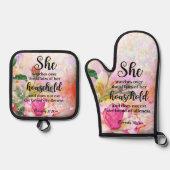 Spreuken 31:27 Moederdag Schrift Ovenwant & Pannenlap Set (Voorkant)