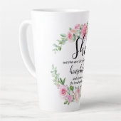 Spreuken 31:27 Moederdag Schriftplaats Roze Bloem Latte Mok (Linkerhoek)