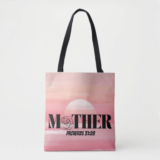 Spreuken 31:28 "Moeder" Canvas tas – Roos Ontwerp (Voorkant)