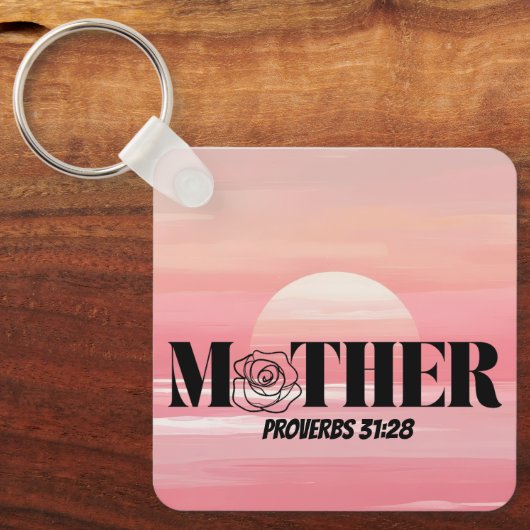 Spreuken 31:28 Moeder Roos Sleutelhanger (Voorkant)