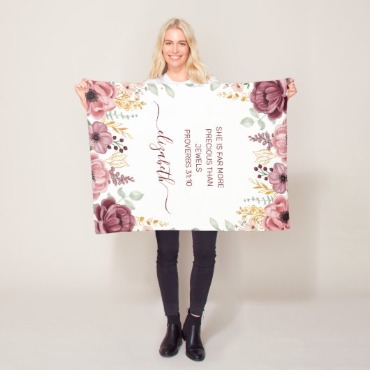 Spreuken 31 Elegante pastel roze bloem Fleece Deken (In situ)