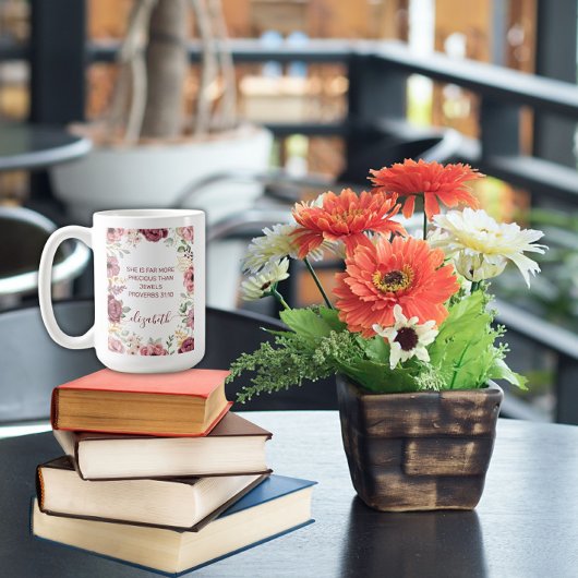 Spreuken 31 Elegante pastel roze bloem geschrift Koffiemok