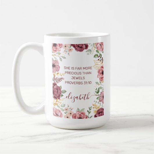 Spreuken 31 Elegante pastel roze bloem geschrift Koffiemok (Links)