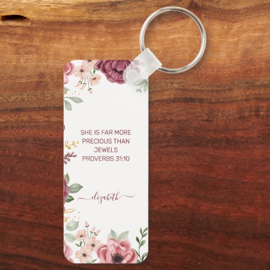 Spreuken 31 Elegante pastel roze bloem geschrift Sleutelhanger (Achterkant)