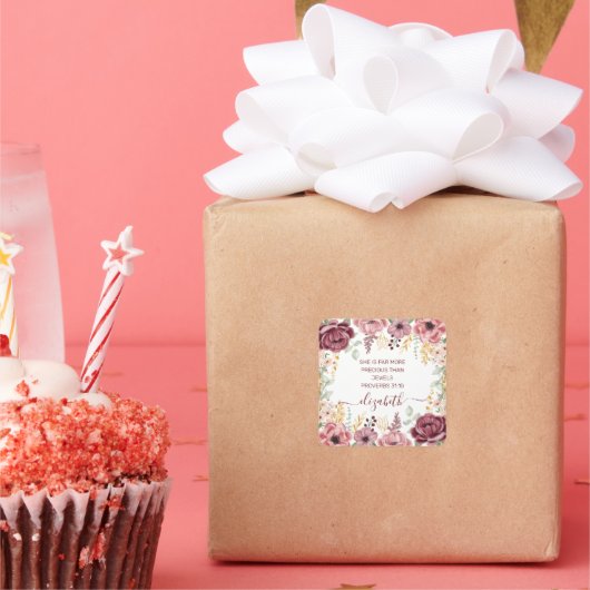 Spreuken 31 Elegante pastel roze bloem Vierkante Sticker (Feest)