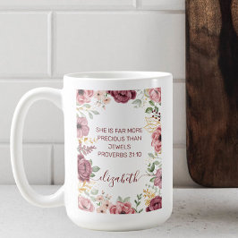 Spreuken 31 Elegante pastelroze bloem schriftuur Koffiemok