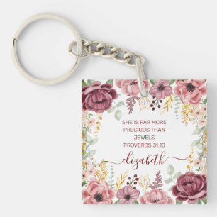 Spreuken 31  Elegante pastelroze bloem schriftuur Sleutelhanger