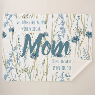 Spreuken 31 Moeder Blauw & Gouden Bloemen Sherpa Deken