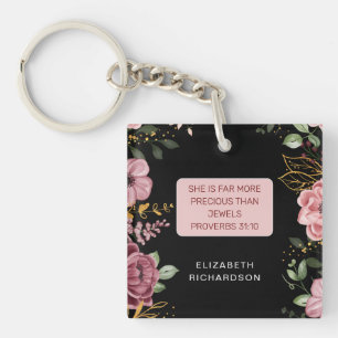Spreuken 31 schriftuur roze en zwart  sleutelhanger