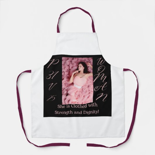 Spreuken 31 Vrouw Zwart & Roze Schort (Voorkant)