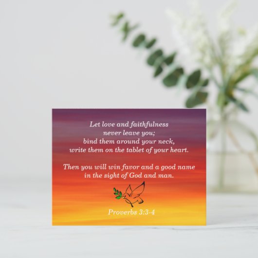 Spreuken 3:3-4 Betrouwbaarheid Bijbeltekst om te o Briefkaart (Staand voorkant)