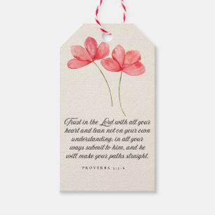 Spreuken 3:5–6 Vertrouw op de Heer Roze Bloemen Cadeaulabel