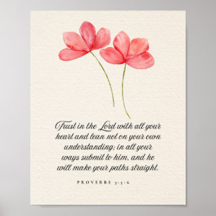 Spreuken 3:5–6 Vertrouw op de Heer Roze Bloemen Poster