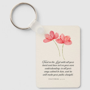 Spreuken 3:5–6 Vertrouw op de Heer Roze Bloemen Sleutelhanger