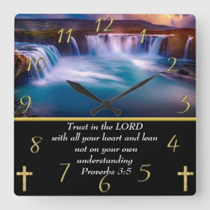 Spreuken 3:5 Christelijk geloof een waterval Vierkante Klok