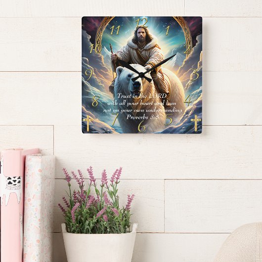 Spreuken 3:5 Christelijk Geloof Jezus beer Vierkante Klok