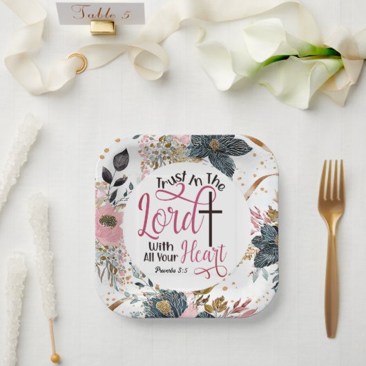 Spreuken 3:5 Vertrouw op het Bijbelvers Papieren Bordje (Huwelijk)