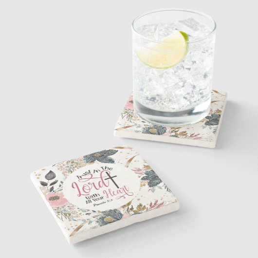 Spreuken 3:5 Vertrouw op het Bijbelvers Stenen Onderzetter (Zijkant)