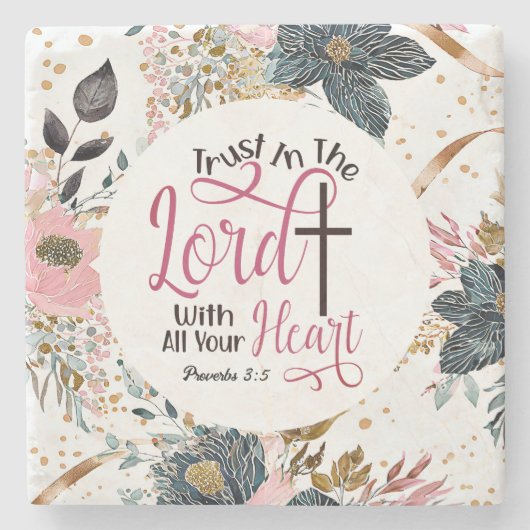 Spreuken 3:5 Vertrouw op het Bijbelvers Stenen Onderzetter (Voorkant)