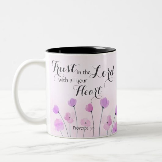 Spreuken 3:5 Vertrouw op het Paarse geloof Tweekleurige Koffiemok (Links)