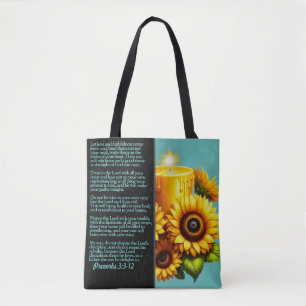 Spreuken 3 Bijbelvers met Zonnebloemkaars Tote Bag