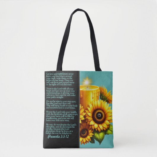 Spreuken 3 Bijbelvers met Zonnebloemkaars Tote Bag (Voorkant)