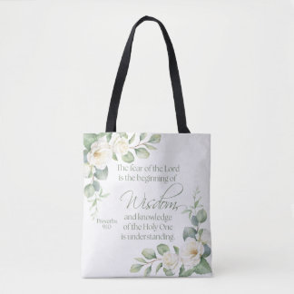 Spreuken 9:10 Eucalyptus Witte Rozen Salie Groen Tote Bag