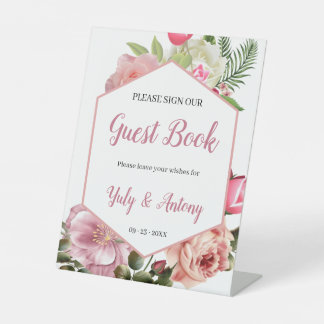 Spreukenboek Uitnodiging Roze Bloesem Zeshoek Reclamebord Met Voetstuk
